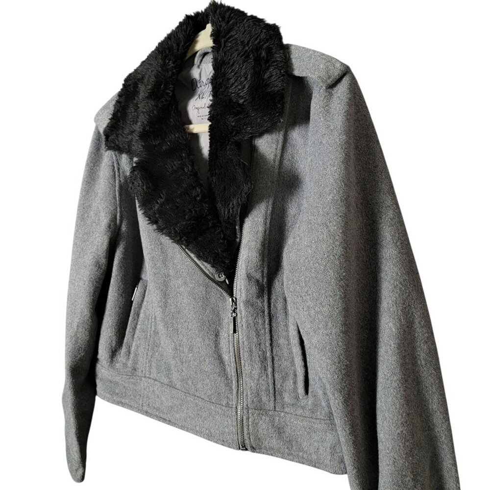 Aeropostale Womens Y2K Gray Wool Blend Coat Jacket XL Faux Fur Lined Collar - Picture 2 of 9